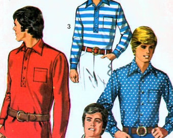 1970s Simplicity 8950 Vintage Sewing Pattern Pullover Shirt, Polo Shirt Teen Size 20, Men Size 42