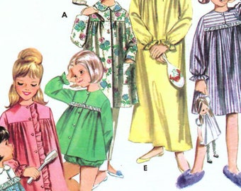 1960s Butterick 3342 Vintage Sewing Pattern Girls Sleepwear Wardrobe Robe, Pajamas, Nightgown Size 2, Size 4, Size 12