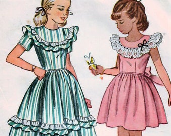 Full Skirt Dress 1940s Advance 4152 Vintage Sewing Pattern Girls Party Dress One Piece Dress Size 6