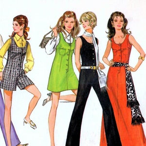 1960s Butterick 5558 UNCUT Vintage Sewing Pattern Misses Long Jumpsuit, Short Jumpsuit, A-line Jumper, Sundress Size 10 Bust 32-1/2
