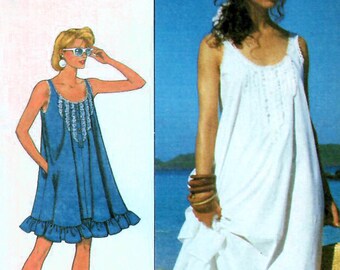 1980s Simplicity 8681 UNCUT Vintage Sewing Pattern Long Nightgown, Muu Muu, Sundress, Loose-fitting Dress Size Medium (14-16)