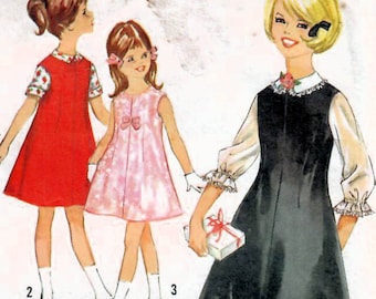 1960s Simplicity 5221 UNCUT Vintage Sewing Pattern Girls Blouse and Jumper or Sleeveless Dress Size 8