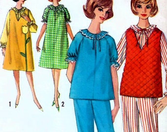 1960s Simplicity 5756 UNCUT Vintage Sewing Pattern Nightgown, Pajamas, Jumper, Top, Vest, Pants Misses Size 12 Bust 32