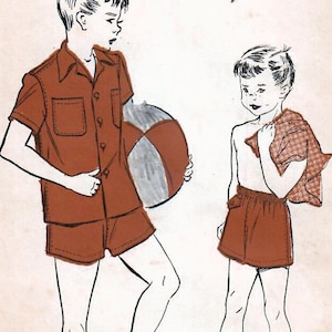 1940s Advance 5064 UNUSED Vintage Sewing Pattern Boy&#39;s Swimsuit, Swim Trunks, Shirt Size 6