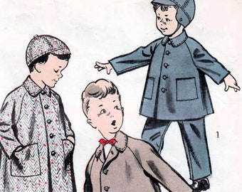 1950s Advance 8499 Vintage Sewing Pattern Boys Coat, Overcoat, Pants, Cap Size 1, Size 2