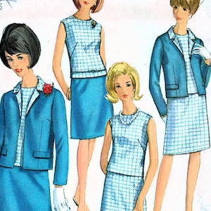 1960s Simplicity 6891 UNCUT Vintage Sewing Pattern Misses Box Jacket, A-line Skirt, Sleeveless Blouse Size 14 Bust 34, Size 16 Bust 36