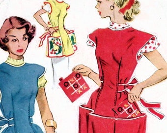 1950s McCall's 1713 Vintage Sewing Pattern Misses Full Apron, Cobbler Apron, Fitted Apron Size Small, Size Medium