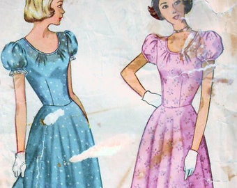 1940s Simplicity 2428 Vintage Sewing Pattern Formal Dress, Party Dress, Midi Dress Misses Size 12 Bust 30