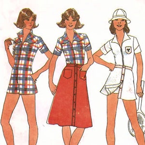 1970s Simplicity 7527 Vintage Sewing Pattern Misses Short Jumpsuit, Button Front Flared Skirt, Micro Mini Skirt Size 8 Bust 31-1/2