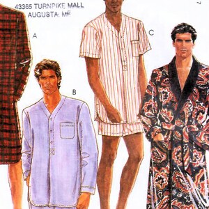 1980s McCall&#39;s 4947 Vintage Sewing Pattern Short Pajamas, Long Pajamas, Nightshirt, Robe Men Size Small (34-36), Size Medium (38-40)