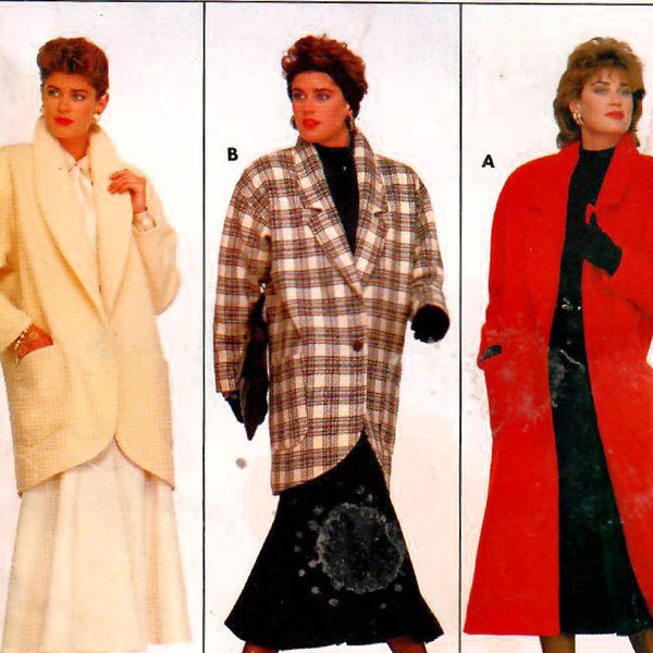 1980s Butterick 4039 UNCUT Vintage Sewing Pattern Misses Midi Coat, Short Coat, Loose-fitting Coat Size P-S-M Bust 30-1/2 to 36