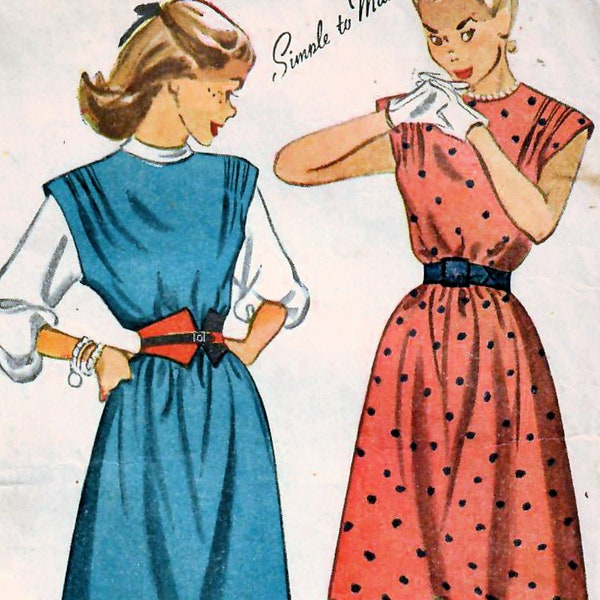 1940s Simplicité 1736 vintage Couture Teen Loose-fitting Sleeveless Dress, Jumper, Blouse Taille 12 Bust 30