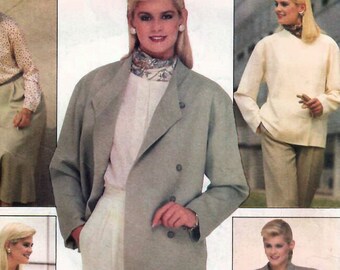 1980 Butterick 6312 Vintage Patrón de costura Misses chaqueta, falda, pantalones, blusa tamaño 8 busto 31-1/2
