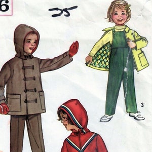 1950s Simplicity 2286 Vintage Sewing Pattern Boys and Girls Outerwear Jacket with Detachable Hood, Bib Overalls Size 3