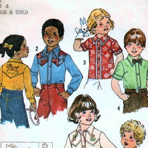1970s Simplicity 7685 Vintage Sewing Pattern Child Boy Girl Western Shirt, Casual Shirt Size Medium (3-4), Size Large (5-6)