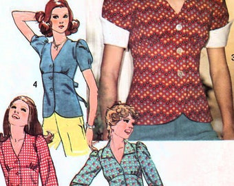 1970s Simplicity 6518 Vintage Sewing Pattern Fitted Empire Waist Blouse, Shirtwaist Blouse, Misses Size 6 Bust 30-1/2, Size 12 Bust 34