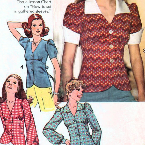 1970s Simplicity 6518 Vintage Sewing Pattern Fitted Empire Waist Blouse, Shirtwaist Blouse, Misses Size 6 Bust 30-1/2, Size 12 Bust 34