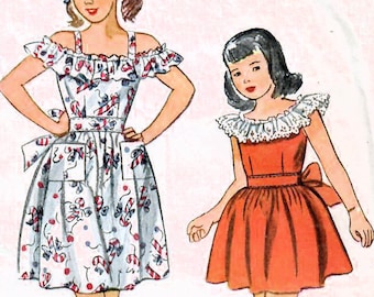 1940s Simplicity 2030 Vintage Sewing Pattern Sundress, Off-shoulder Dress Girl Size 10