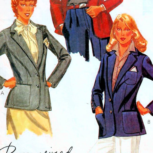 1980s McCall's 7263 Vintage Sewing Pattern Blazer, Tailored Jacket, Fitted Jacket Misses Size 16 Bust 38