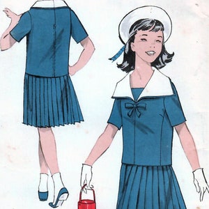 1950s Advance 9143 UNCUT Vintage Sewing Pattern Girls Two Piece Middy Dress, Sailor Blouse, Pleated Dress Size 7