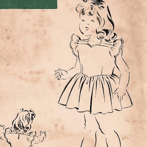1940s Superior 6624 Vintage Sewing Pattern Girl&#39;s Scalloped Dirndl Dress, Party Frock Size 1, Size 6