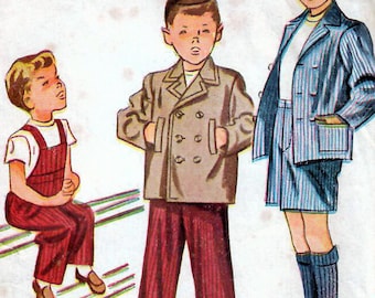 1940s Simplicity 2205 Vintage Sewing Pattern Boys Long Overalls, Shorts, Jacket Size 2, Size 8