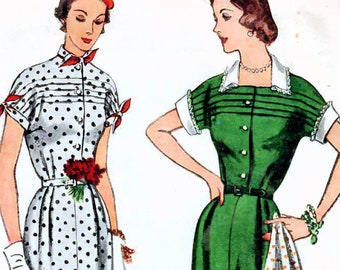 1950s Simplicity 3456 UNCUT Vintage Sewing Pattern Misses Slim Dress, Afternoon Dress, Shirtwaist Dress Size 14 Bust 32