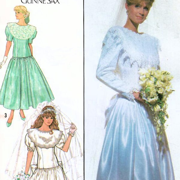 1980s Simplicity 9009 UNCUT Vintage Sewing Pattern Misses Drop Waist Bridal Dress, Full Skirt Wedding Gown, Jessica McClintock Misses Size 8