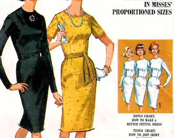 1960s Simplicity 5653 Vintage Sewing Pattern Misses Fitted Slim Dress, Proportioned Dress, Sizes Bust 31, Bust 32, Bust 34, Bust 36