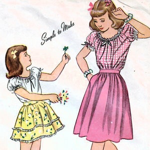 1940s Simplicity 1558 Vintage Sewing Pattern Pullover Blouse, Peasant Blouse, Dirndl Skirt Girls Size 10
