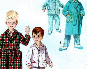 1960s Simplicity 4250 Vintage Sewing Pattern Boys and Girls Wrap Robe, Long Pajamas Size 2, Size 3, Size 4, Size 5, Size 6