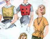 1960s Simplicity 3577 Vintage Sewing Pattern Blouse, Cropped Top Teen Size 12 Bust 32, Junior Size 13 Bust 33