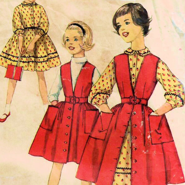 1950s Simplicity 3138 Vintage Sewing Pattern Girls Full Skirt Dress, Full Skirt Jumper Size 8