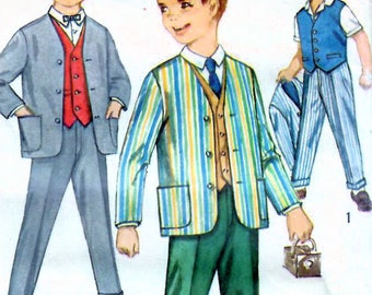 1960s Simplicity 4836 Vintage Sewing Pattern Boys 3-Piece Suit, Jacket, Vest, Pants Size 2