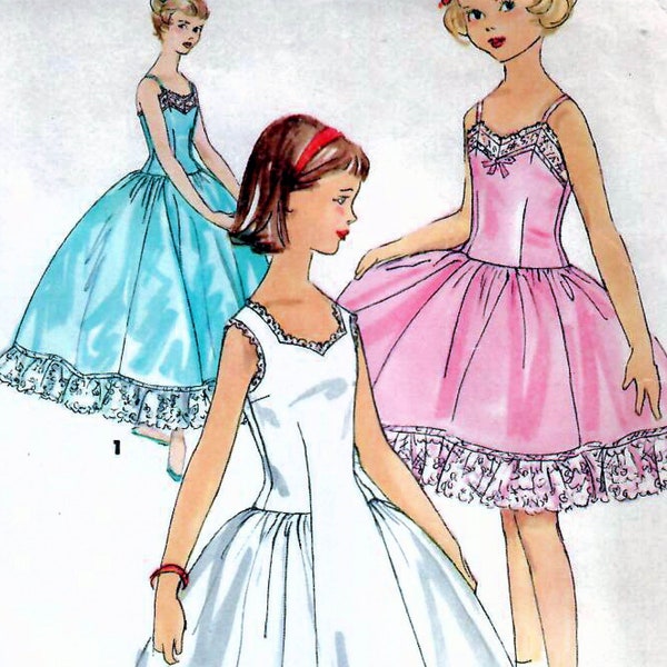 1950s Simplicity 1438 Vintage Sewing Pattern Girls Full Slip, Evening Slip, Formal Slip Size 7