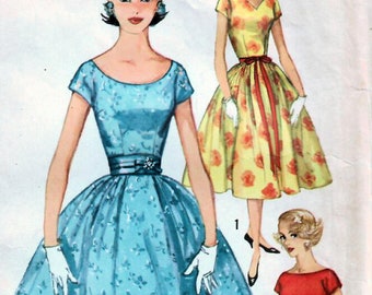 1950s Simplicity 2491 Vintage Sewing Pattern Party Dress, Full Skirt Dress Size 12 Bust 32, Size 13 Bust 33, Size 16 Bust 36