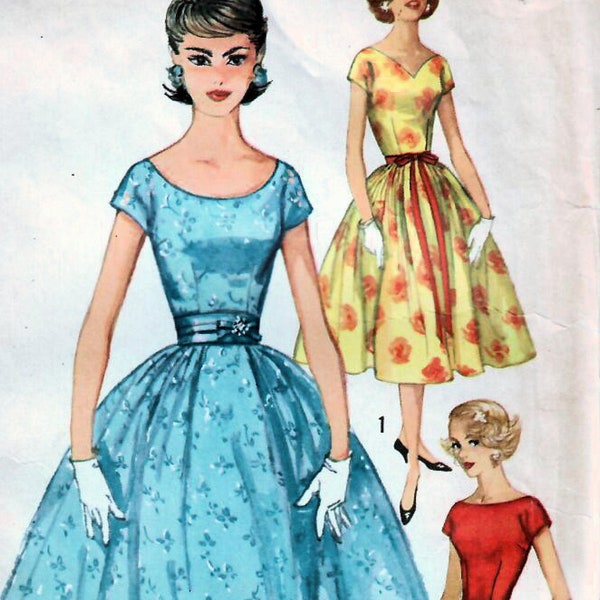 1950s Simplicity 2491 Vintage Sewing Pattern Party Dress, Full Skirt Dress Size 12 Bust 32, Size 13 Bust 33, Size 16 Bust 36