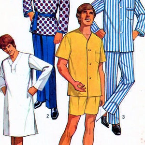 1970s Simplicity 9433 UNUSED Vintage Sewing Pattern Men Long Pajamas, Short Pajamas, Nightshirt Size Small (34-36), Size X-Large (46-48)