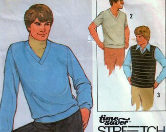 Patrón de costura para jersey y chaleco de los años 70: Simplicity 8640 para hombre, tallas múltiples