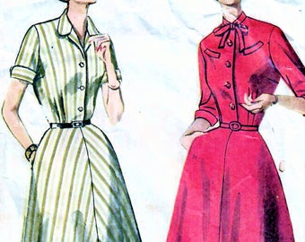 1950s Simplicity 4430 Vintage Sewing Pattern One Piece Dress, Shirtwaist Dress, Fit and Flare Dress, Misses Size 16 Bust 34