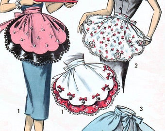 1950s Advance 8462 Vintage Sewing Pattern Misses Hostess Apron, Half Apron, Scalloped Apron, Reversible Apron One Size