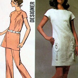 1970s Simplicity 8679 UNCUT Vintage Sewing Pattern Misses Mini Dress, Tunic, Pants Size 14 Bust 36