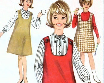1960s Simplicity 5597 Vintage Sewing Pattern A-line Jumper, Blouse, Girls Size 7, Size 8