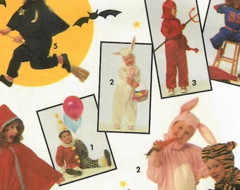 1990s Simplicity 8271 Vintage Sewing Pattern Costume Clown, Bunny, Devil, Tiger, Witch, Red Riding Hood, Football Player Boys Girls Size 3-8