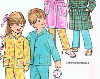 1970s Simplicity 5103 UNCUT Vintage Sewing Pattern Boys Girls Pajamas, Long Pajamas, Wrap Robe Size 2, Size 6