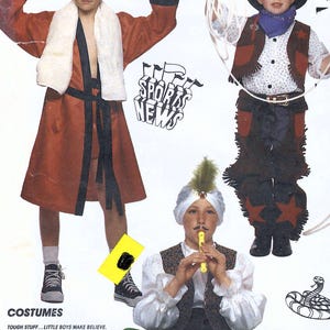 May include: Image of children's costumes. A boy in a boxing robe and gloves, another in a cowboy outfit, and a third dressed as a sheik. The text "SPORTS NEWS" is visible.