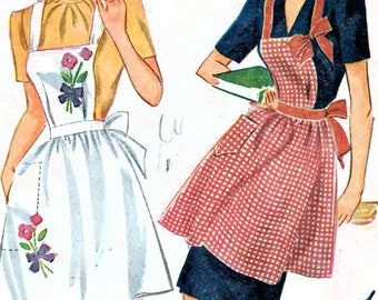 1940s Simplicity 1162 Vintage Sewing Pattern Full Apron, Bib Apron, Half Apron, Applique Apron Misses Size Small (32-34)