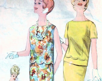 1960s Simplicity 3867 Vintage Sewing Pattern Two-Piece Dress, Slim Skirt, Sleeveless Top Junior Size 11 Bust 31.5, Misses Size 16 Bust 36