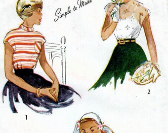 1940s Simplicity 2748 Vintage Sewing Pattern Cap Sleeve Blouse Teen Size 12 Bust 30