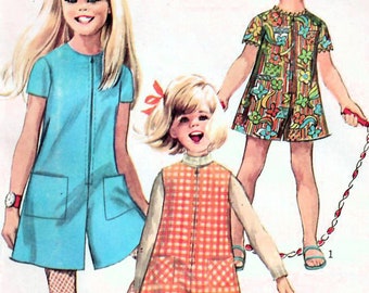 1960s Simplicity 7406 Vintage Sewing Pattern Girls A-line Pantdress, Pantjumper Size 10, Size 12